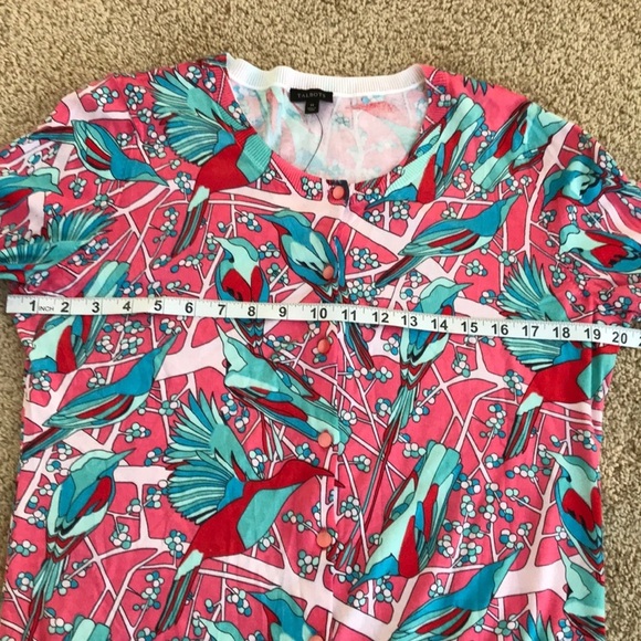 NWT! Talbots medium pink multi bird print cardigan - Picture 7 of 8